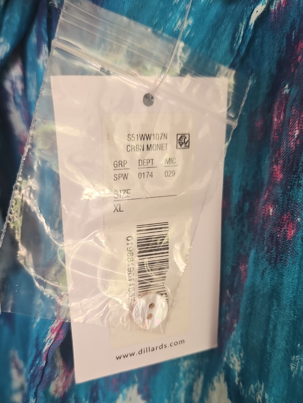 Westbound Long Sleeve Collared Partial Button Relaxed Tunic: Turquoise Monet: XL - Picture 7 of 16